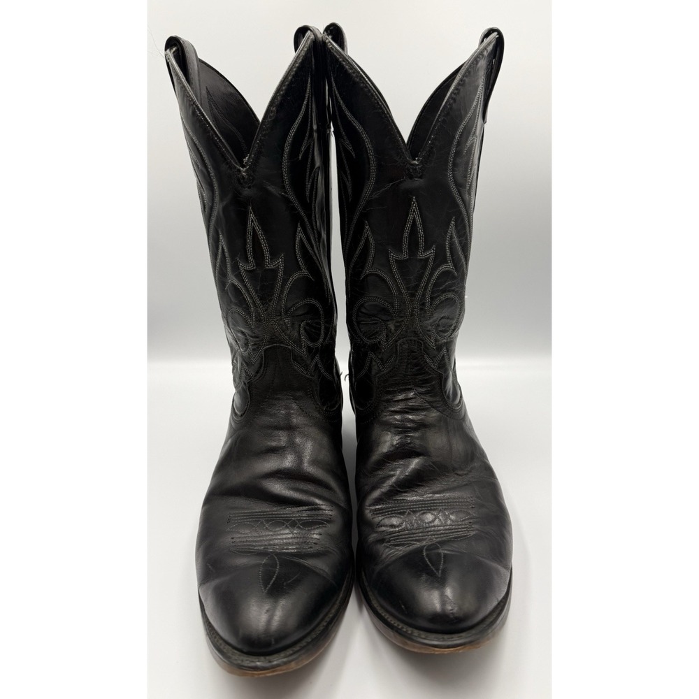 Laredo Western Cowboy Boots Men 10 EE Black Leather Made USA‎ Wide